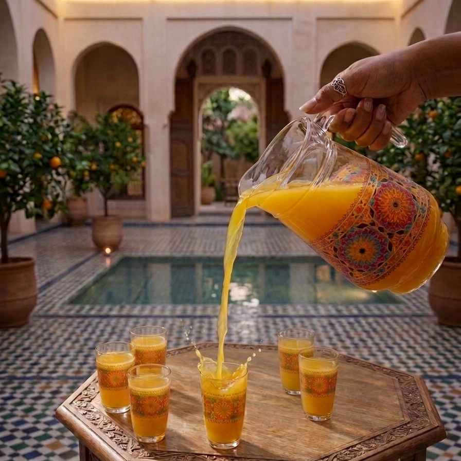 طاقم العصير والمشروبات الفاخر (7 قطع) – زواق مغربي أصيل كيحمر الوجه قدام الضياف